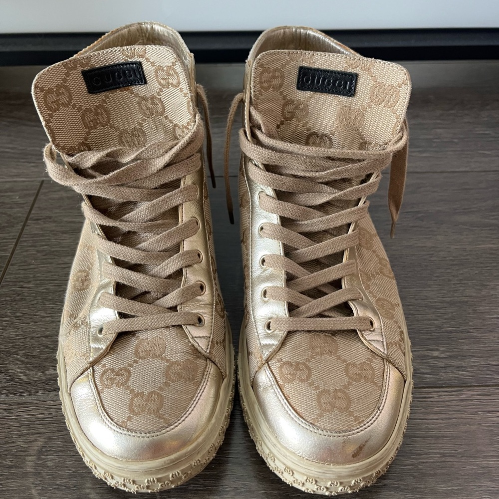 Vintage Gucci Women's Gold/Tan High-Top Sneakers